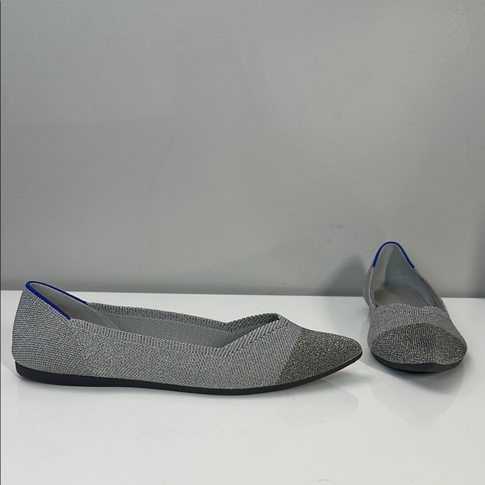 Rothy’s The Point Silver Metallic Flats Size 8.5